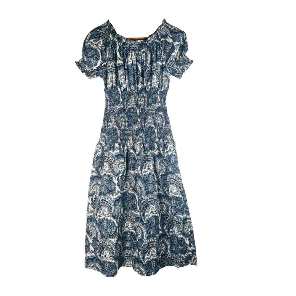 J. Crew Smocked cotton poplin Midi dress in Ratti midnight paisley Size Small